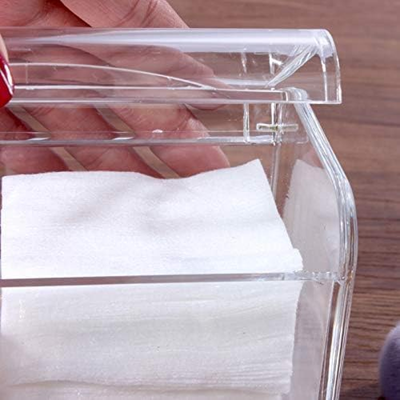 3 Partitions Cotton Ball and Swab Holder Organizer with Lid Clear Acrylic Cotton Pad Container for Cotton Swabs Q-Tips Make up Pads Cosmetics and More (Clear) image number 5