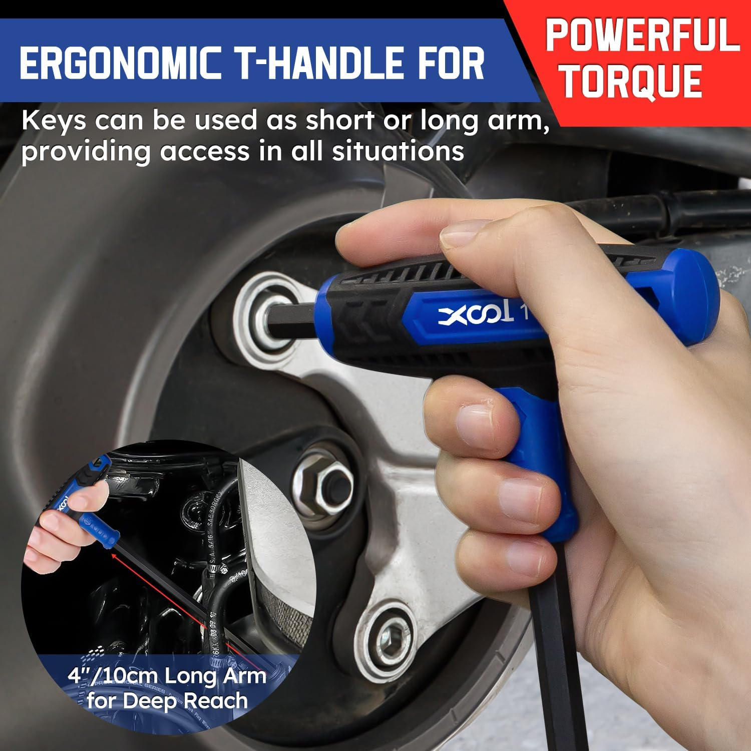 XOOL 14PCS T Handle Allen Wrench Set, Metric & SAE Hex Key Set, Long Arm Hex Key Wrench Set with Portable Organizer image number 6