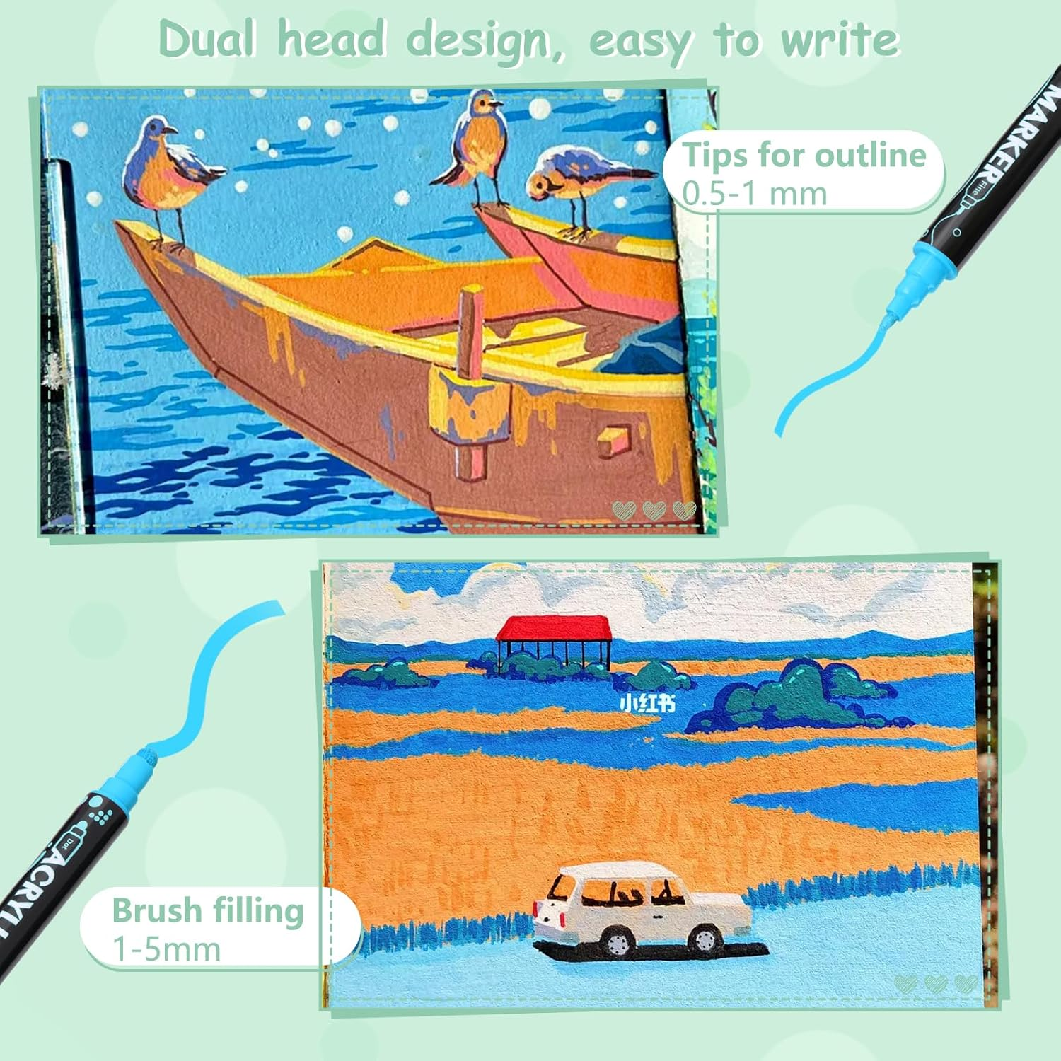 Drawing Markers Set 36 Vibrant Colours, Acrylic Paint Marker Dual Tip Art Markers with Fine and Broad Tips Waterbased Markers for Artists, Students Lettering Journal Writing Calligraphy