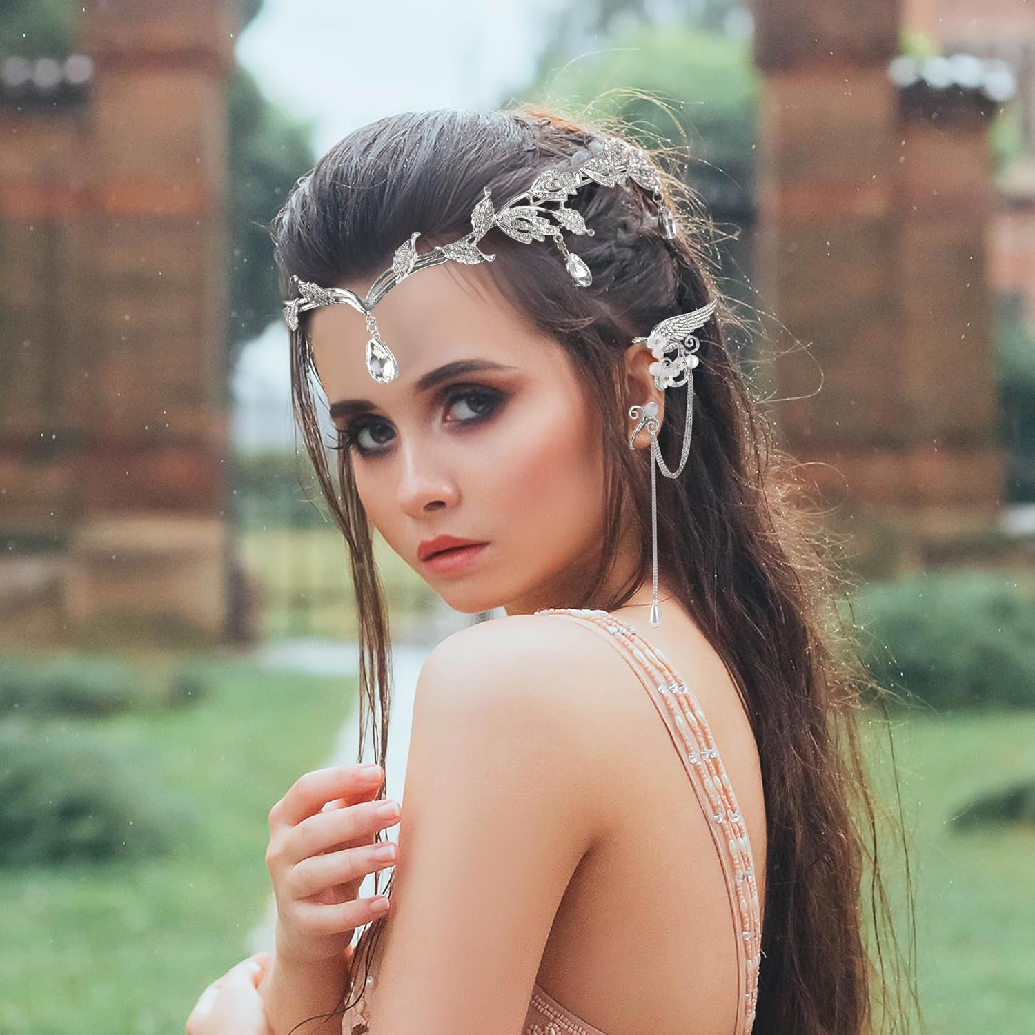 FRESHME Elf Ear Cuffs and Crown - Fairy Crown and Non Pierced Fairy Ear Cuffs Renaissance Renfaire Cosplay Accessories - Gold image number 3