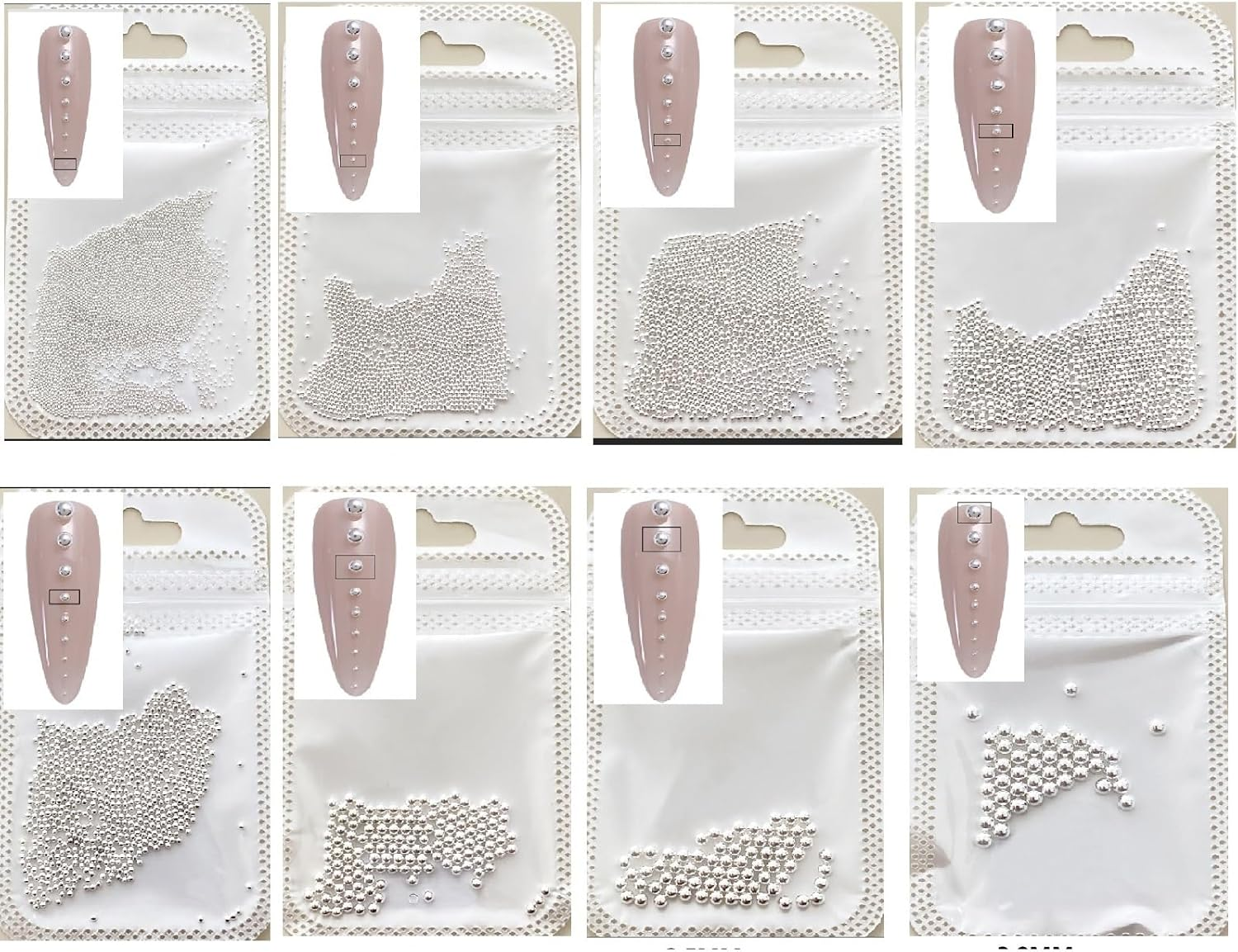 CYBERNOVA 8Packs 3D Nail Art Steel Balls Mini Beads Gold Silver Nail Charm 0.6Mm-3.0Mm Metal Steel Beads for Women DIY Nail Art Accessories with Tweezers (Gold)