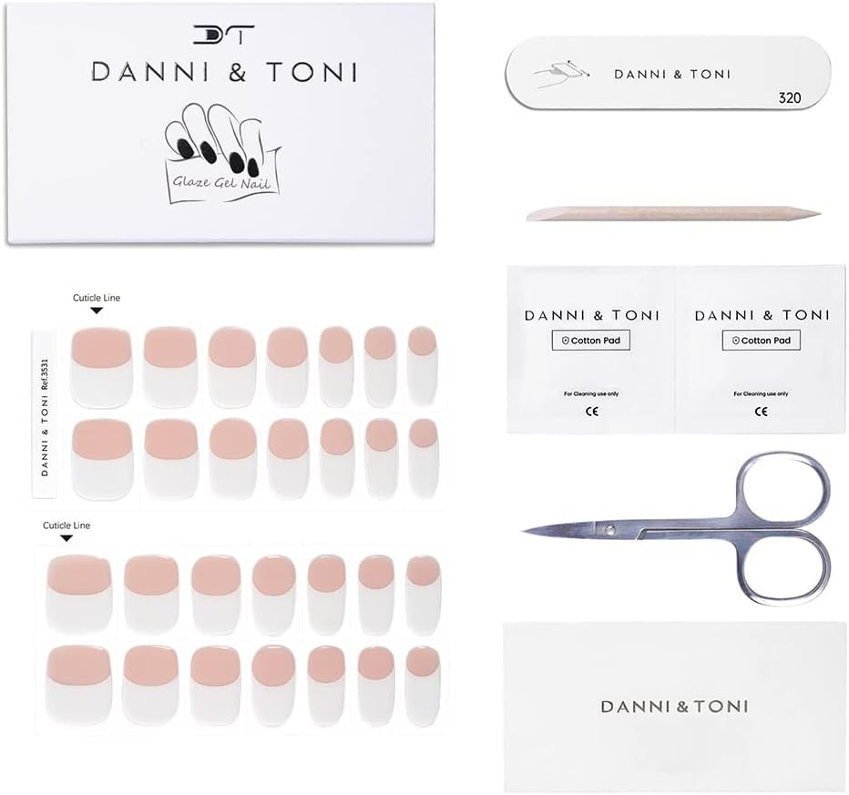 DANNI & TONI 28Pcs French Tips Semi Cured Gel Nail Strips, Pink Soft Self-Adhesive Stickers,Uv/Led Lamp Required Salon-Quality Gel Nail Polish Wraps,French Manicure(Happy-Go-Lucky) image number 3