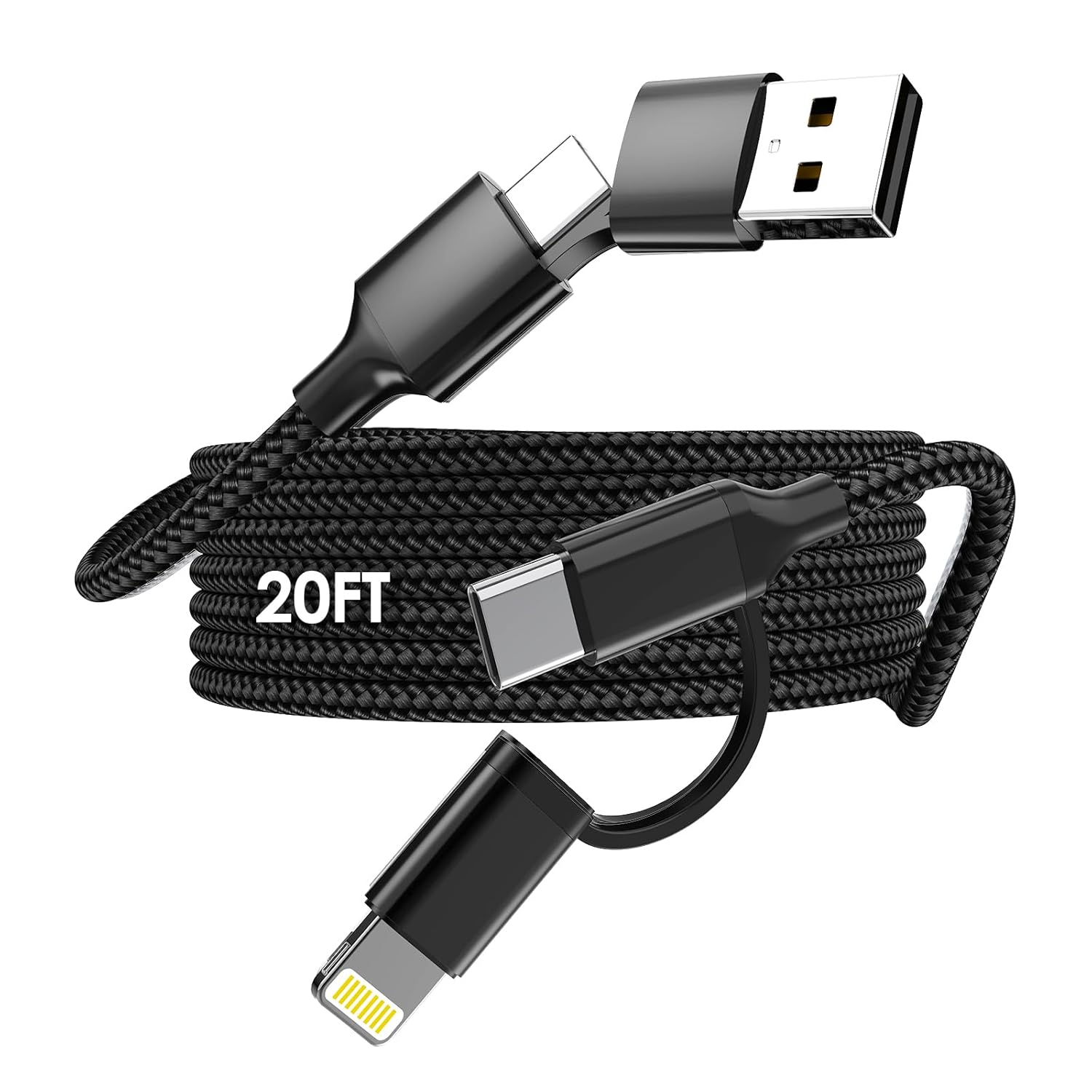 6M Extra Long Phone Charger Cord,Fast Charging USB-C and Lightning Cable 2 in 1 60W 6M USB C Charger Long Apple Charging Cord for Phone 17/16/15/14/13/12/11,Ipad,Macbook,Charge in Bed, Sofa