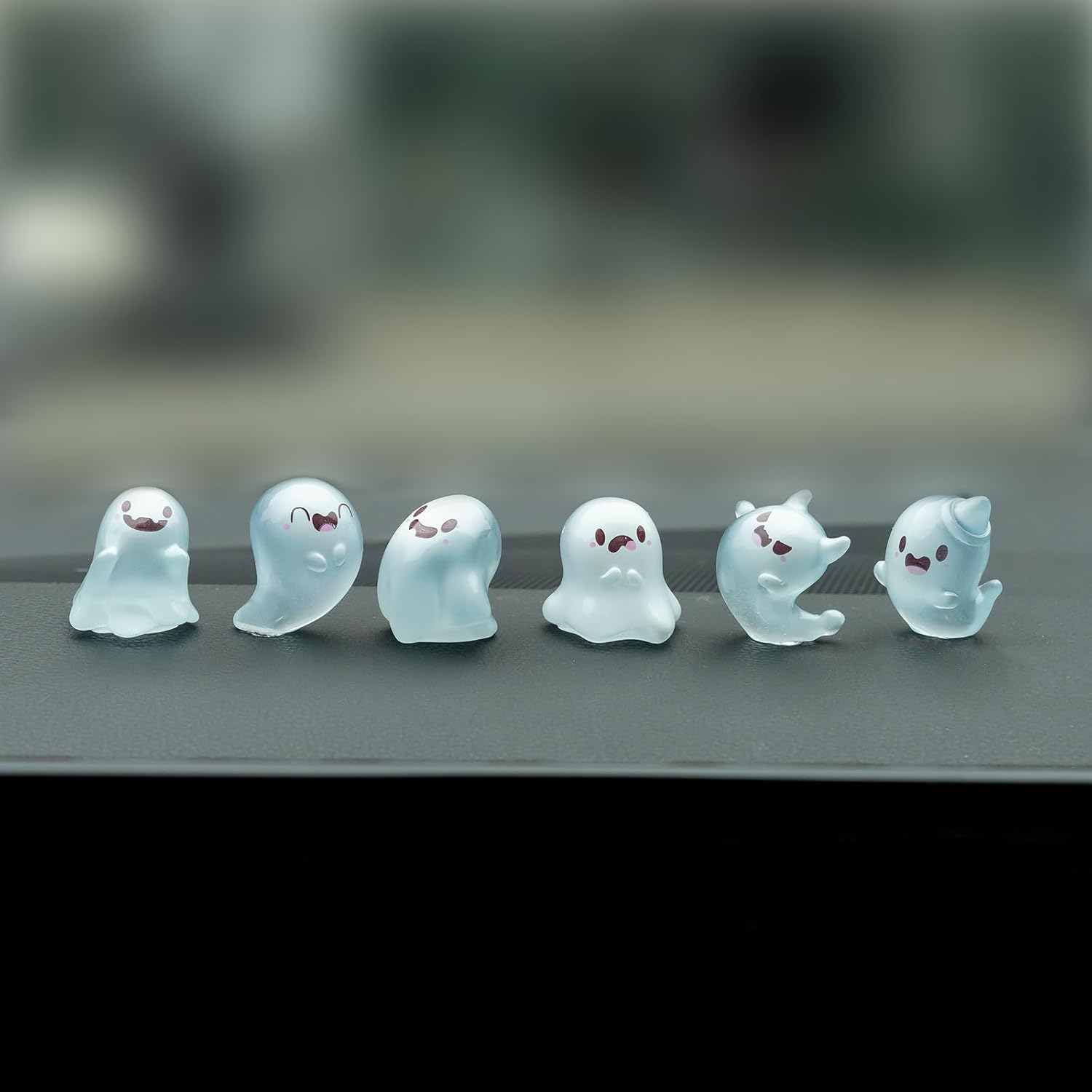 Rislobx Luminous Ghost Car Dashboard Decor, 6PCS Fun Ghost Car Dash Decorations Car Rear View Mirror Ornament Interior Accessories for Home Office