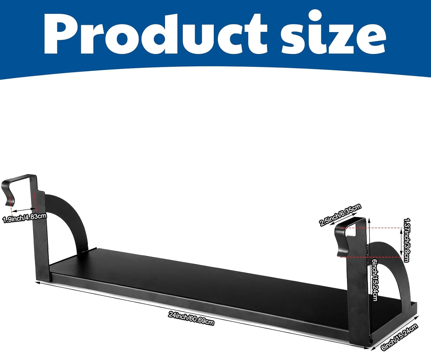 Tandefio Office Cubicle Shelf 24" Hanging Cubicle Storage Organizer File Hanging Shelf Accessories Storage Organizer Bookshelf with Hooks for Home Desk, Black - White image number 2