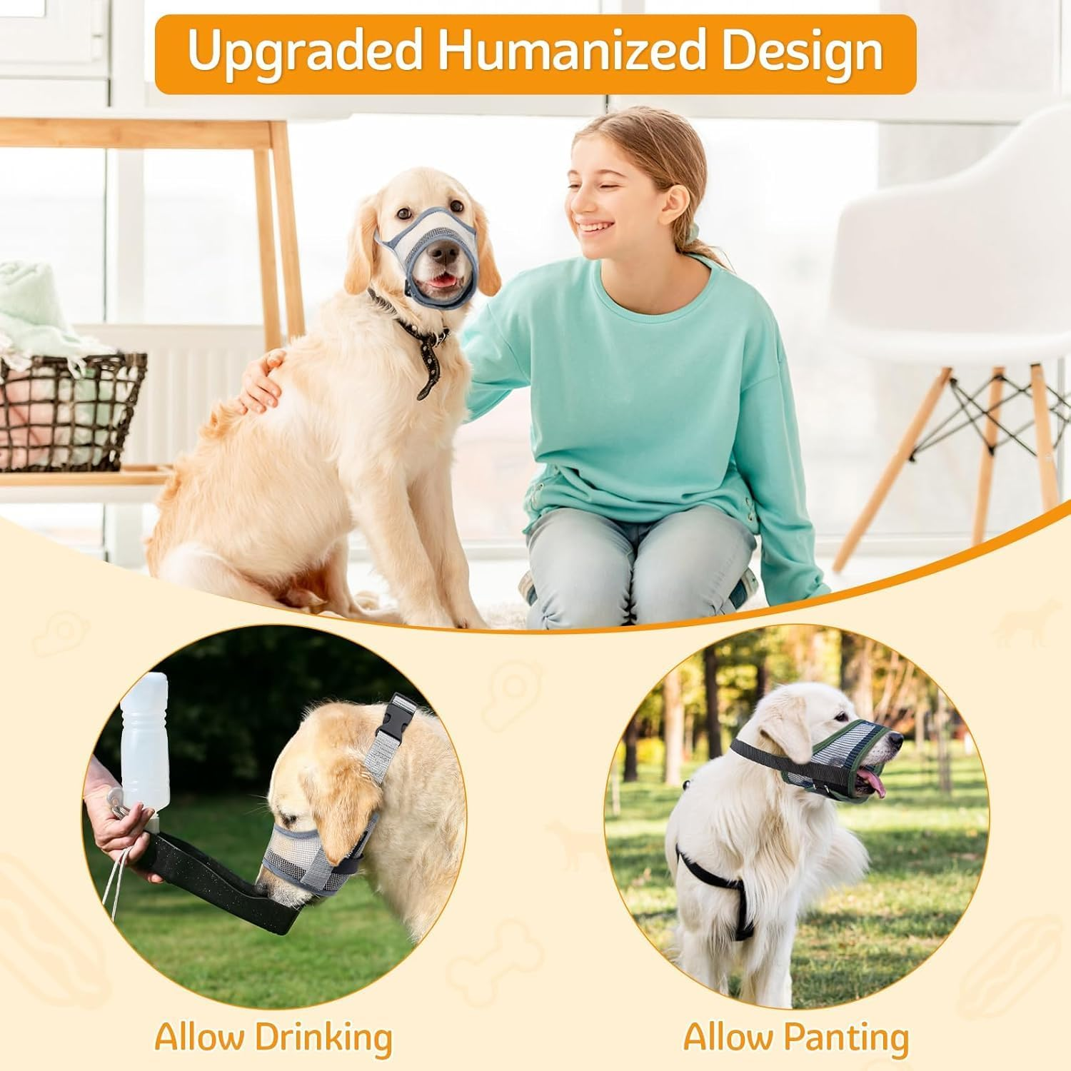 Cozioz Soft Mesh Dog Muzzle for Small, Medium, and Large Dogs - Adjustable Breathable Mouth Guard to Prevent Biting and Barking, Allows Panting and Drinking(S) image number 1