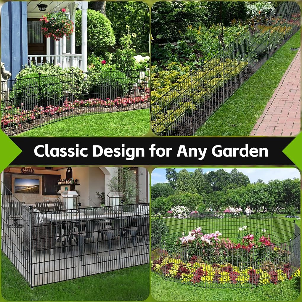 Springup No Dig Garden Fence for Outdoor Yard Decorative Animal Barrier Fencing Rustproof Metal Wire Panel Border for Dog Rabbits and Patio Ground Stakes (K21- Black, 20 Panels - 14.72M(L) X 81Cm(H)) image number 1