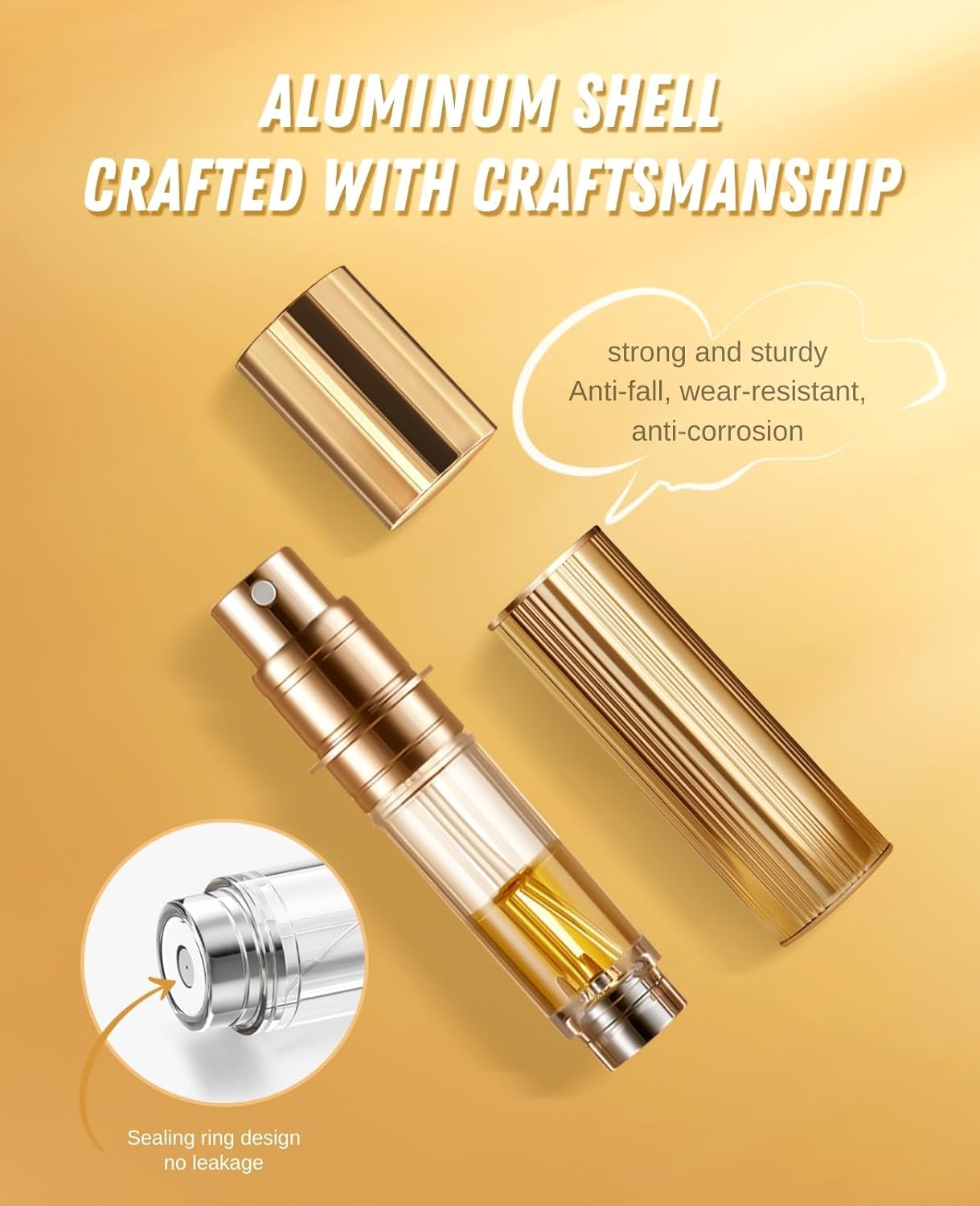 ASADAYS Portable Perfume Atomiser Refillable - 5Ml Empty Travel Spray Bottle, Nano Mist, Bottom Filling Mini Atomizer, Pocket Size Cologne Dispenser for Women and Men (Black & Gold, PA) image number 3