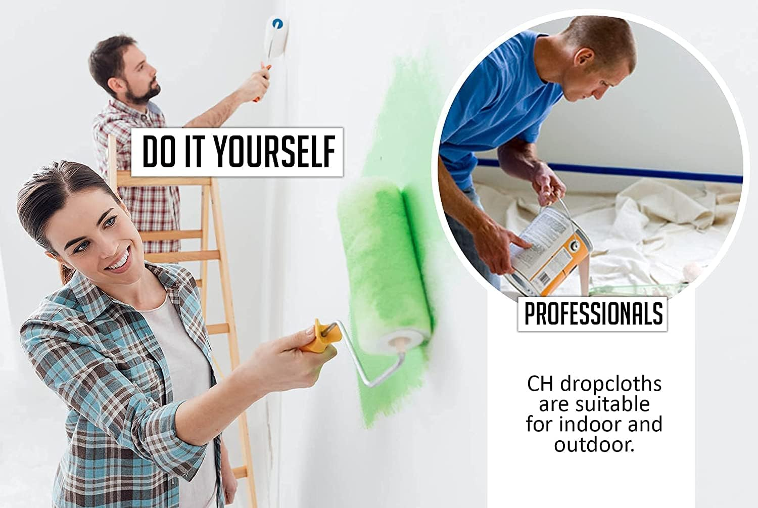 Canvas Painters Drop Cloth (Size 6 X 9 Feet - Pack of 2) - Pure Cotton Paint Drop Cloth for Painting, Curtains, Furniture & Floor Protection - All Purpose Thick Canvas Tarp with Double Stitched Edges image number 2