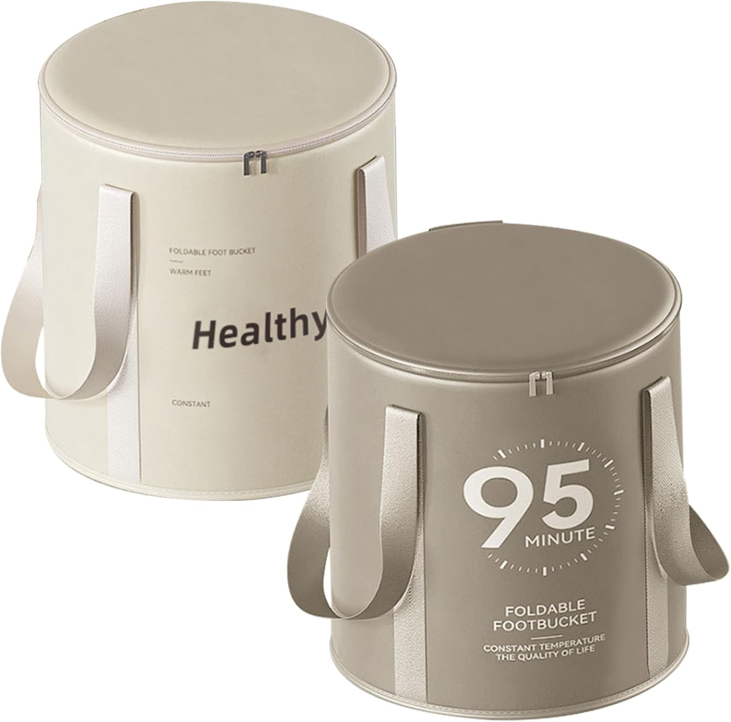 Collapsible Foot Bath with Zippered Lid Portable Foot Soaking Bucket Heat Retaining Non-Slip Foot Bath Tub Foldable Pedicure Bag for Home Outdoor,Champagne - Grey image number 4