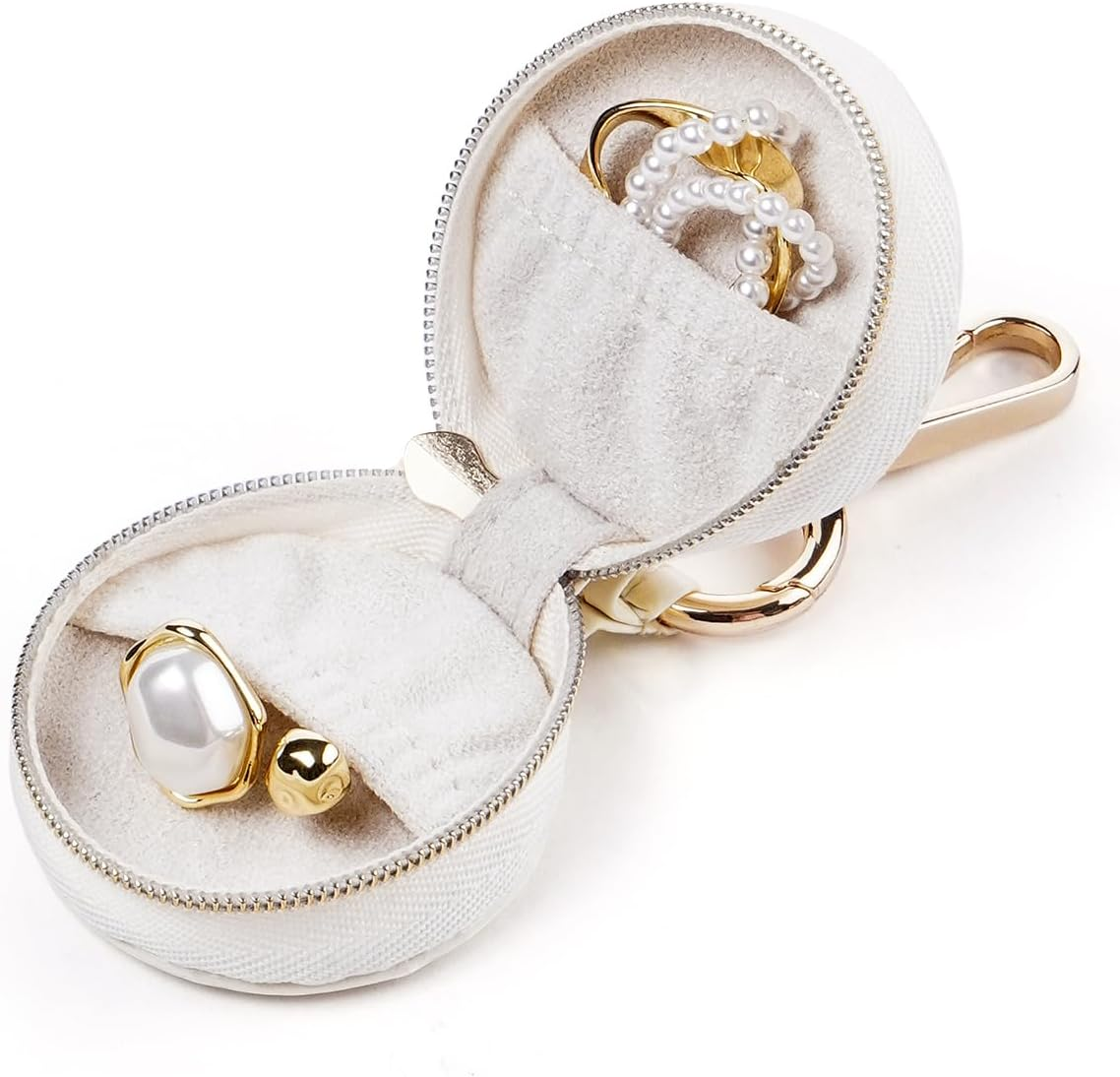 CASEGRACE Ring Holder Keychain for Jewelry,Portable Mini Gym Travel Jewelry Case for Earrings, Rings, Necklaces Man and Women (White) Style A image number 5