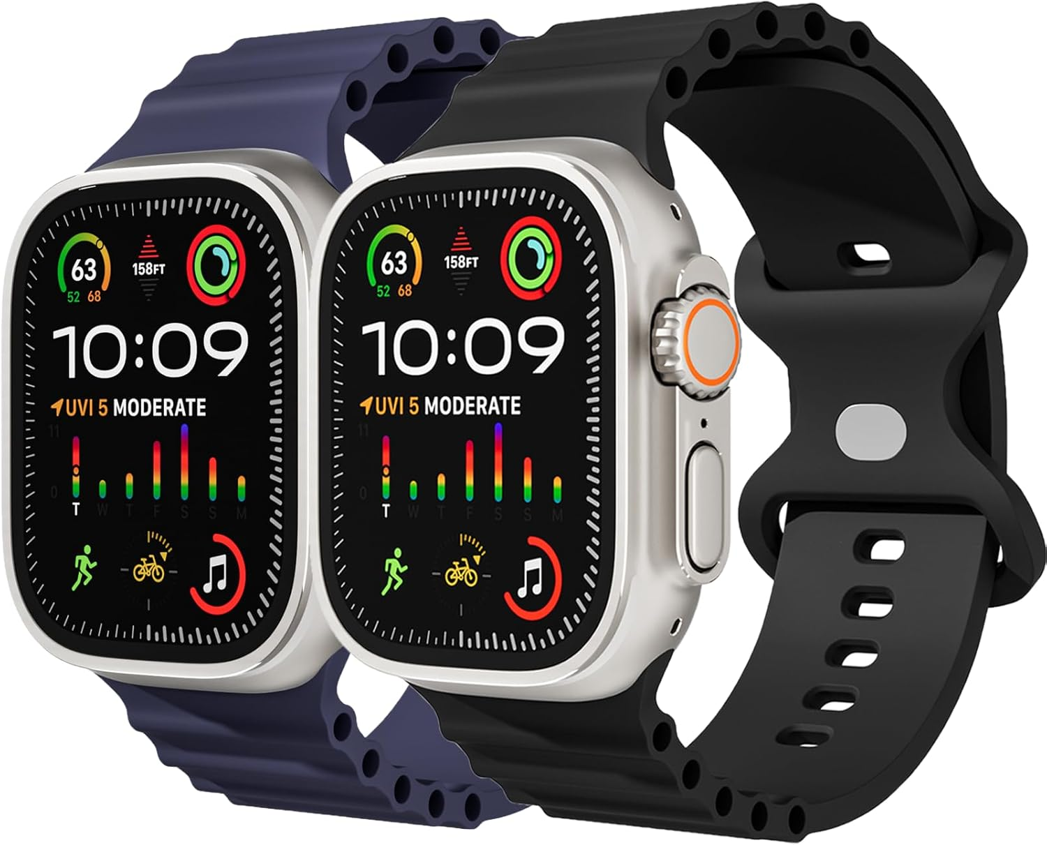 2 Pack Ocean Band for Apple Watch Strap 49Mm 42Mm 46Mm 44Mm 45Mm 41Mm 40Mm 38Mm Men Women,For Apple Watch Band Silicone Breathable Bracelet Wristband Iwatch Ultra3 Ultra Series 11 10 9 8 7 SE2 6 5 4 3