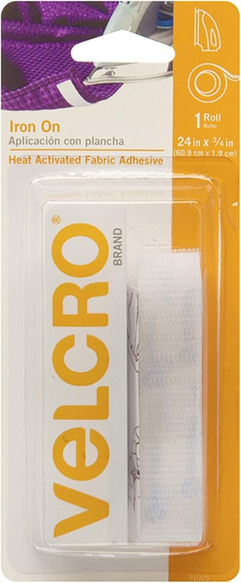 VELCRO Brand for Fabrics | Iron on Tape No Sewing or Gluing, 61Cm X 1.91Cm, White