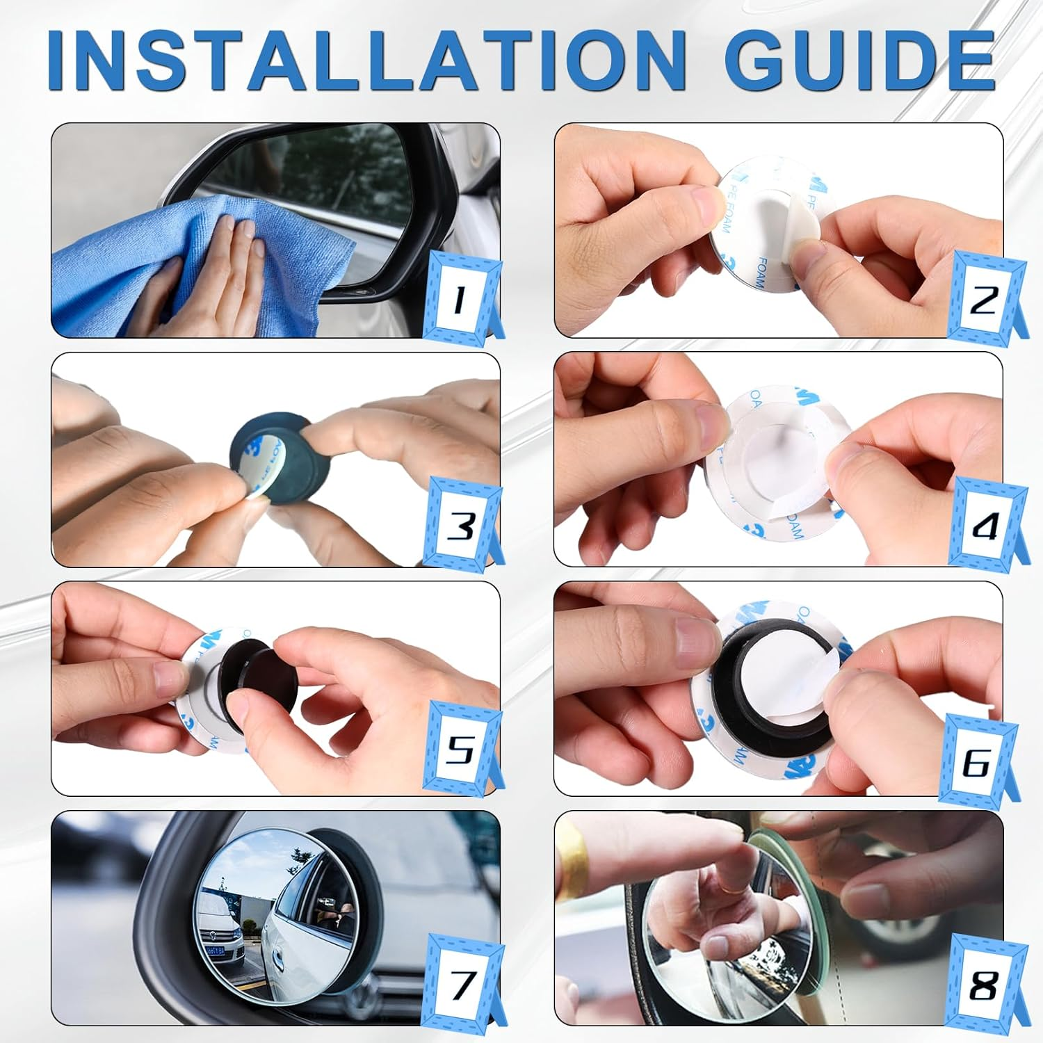 Blind Spot Mirror, 2" round Frameless Convex Rear View Mirror, 360 Degree Rotatable Car Blind Spot Mirror for Cars SUV Trucks, Pack of 2 image number 6