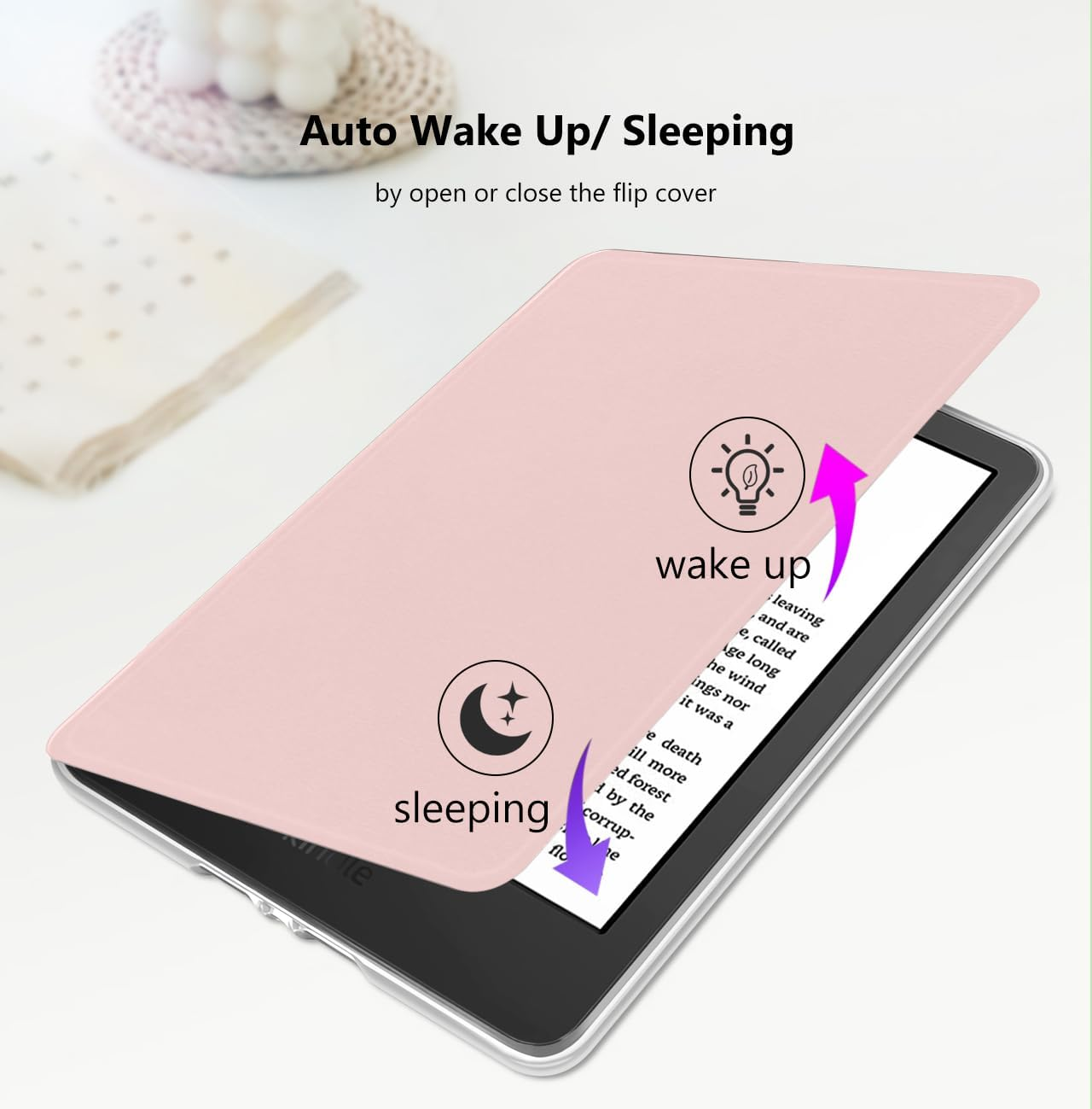 Reelau Case Compatible with 2021 Kindle Paperwhite 6.8 Inch 11Th Generation, Clear Acrylic +Leather Kindle Case 6.8" for Kindle Paperwhite 2021 11Th Gen [Transparent] [Auto Wake Up/Sleeping] (Pink) image number 1