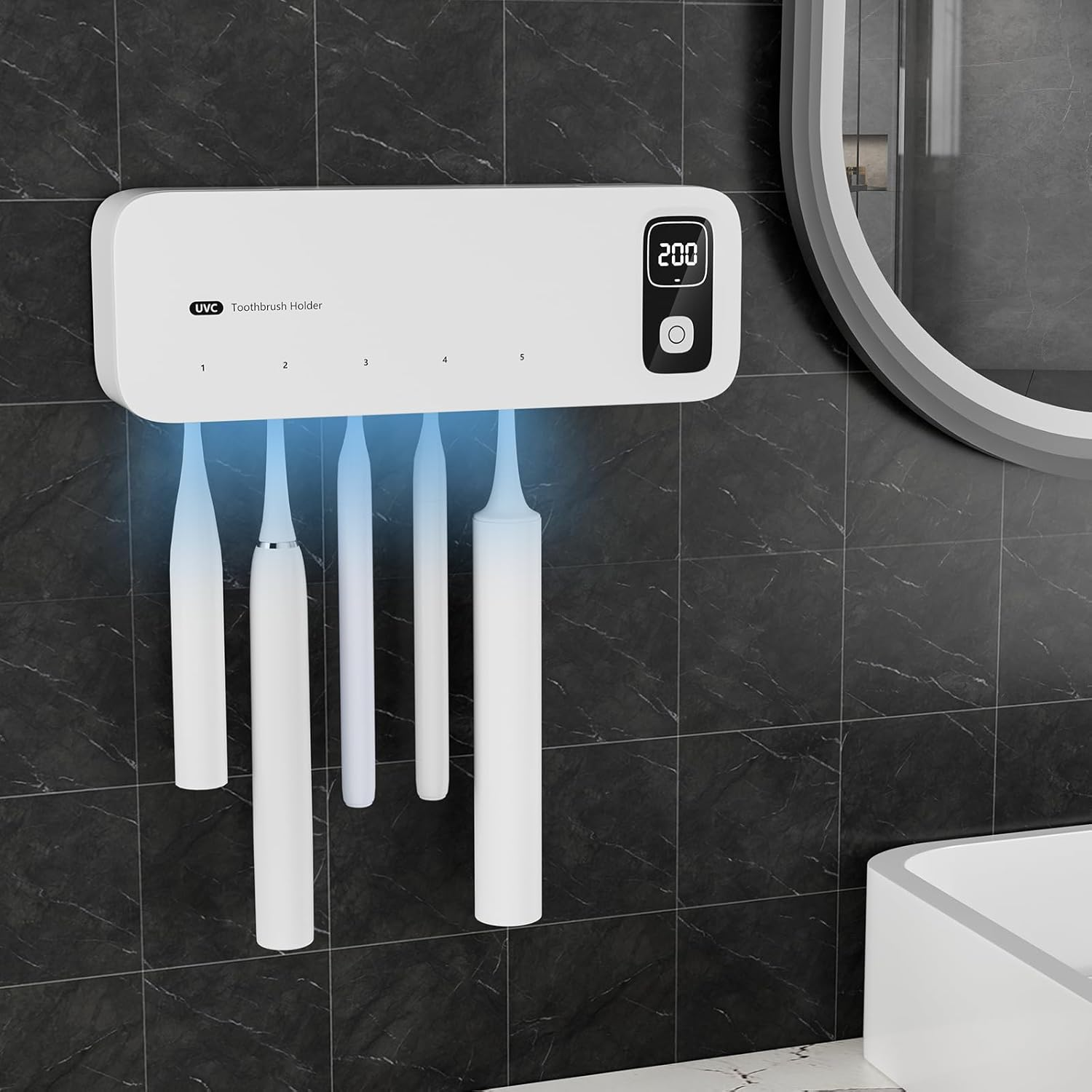 UV Toothbrush Sanitiizer and Holder, Strong Saniti Zer Air Drying, 200S and 400S Timed Toothbrush Case, 2200Mah Rechargeable Cordless Wall Mounted Home Toothbrush Steril Izer image number 1