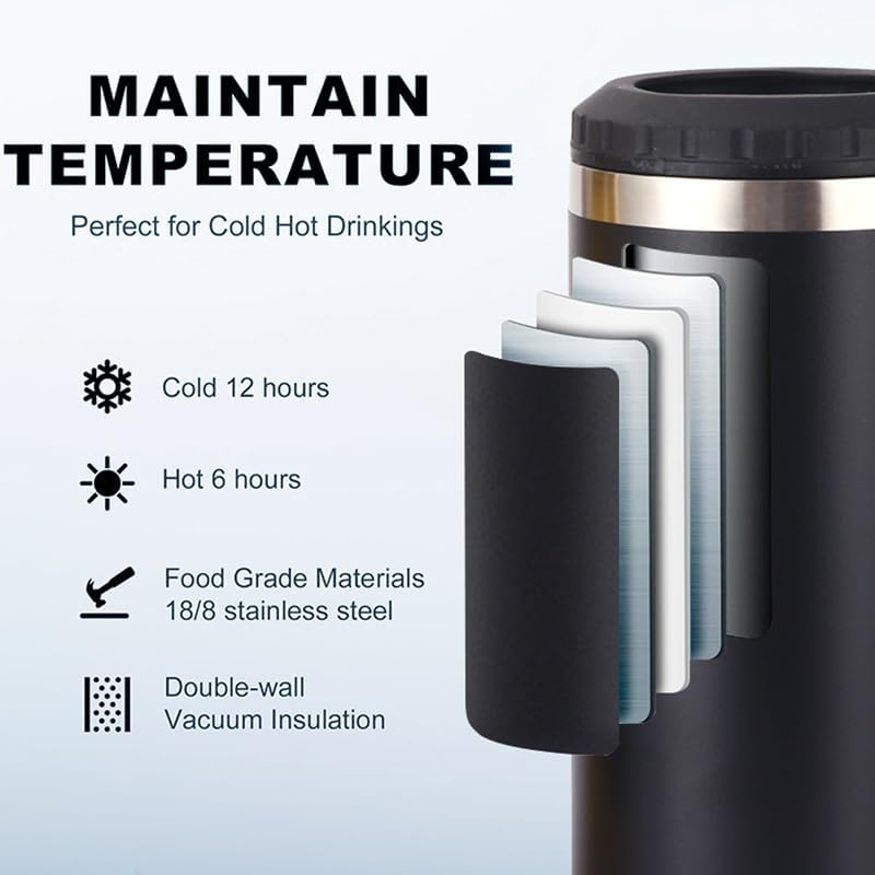 4 in 1 Travel Mug and Can Insulator for 12 Oz Can and Beer Bottle. Stainless Steel Vacuum Insulated Cup and Thermocooler. (Red) image number 6