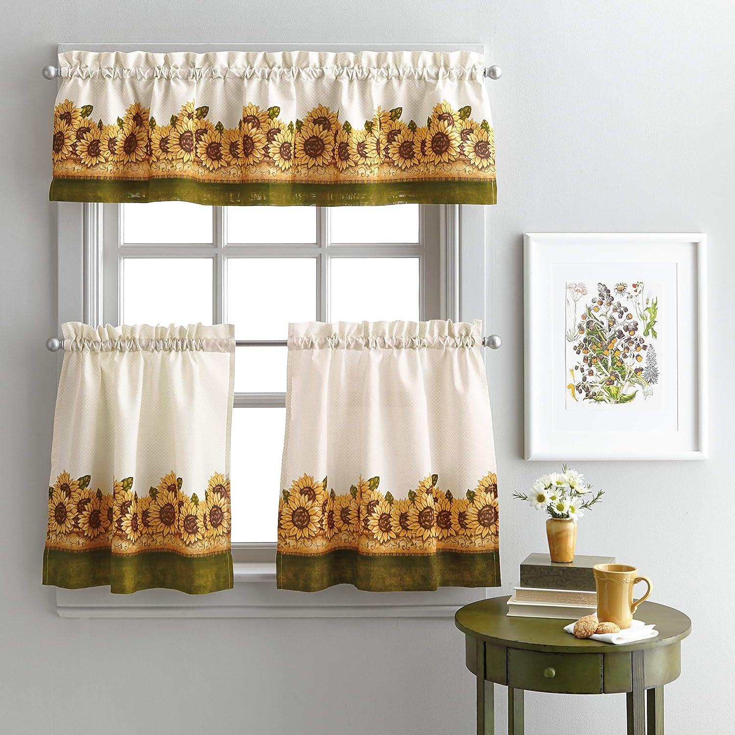 Curtainworks Sunflower Garden Window Kitchen Curtain Tier and Valance, Yellow, 36-Inch Tier Set