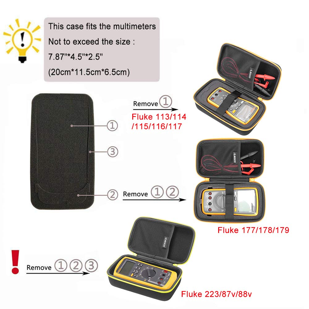 RLSOCO Case for Fluke 117/116/115/179/114/113/233 & Fluke 101/107/106/17B+/15B+ Digital Multimeter, Hard Carry Case with DIY Foam, Drop- and Shock-Resistant - Yellow Zip (Case Only) image number 1