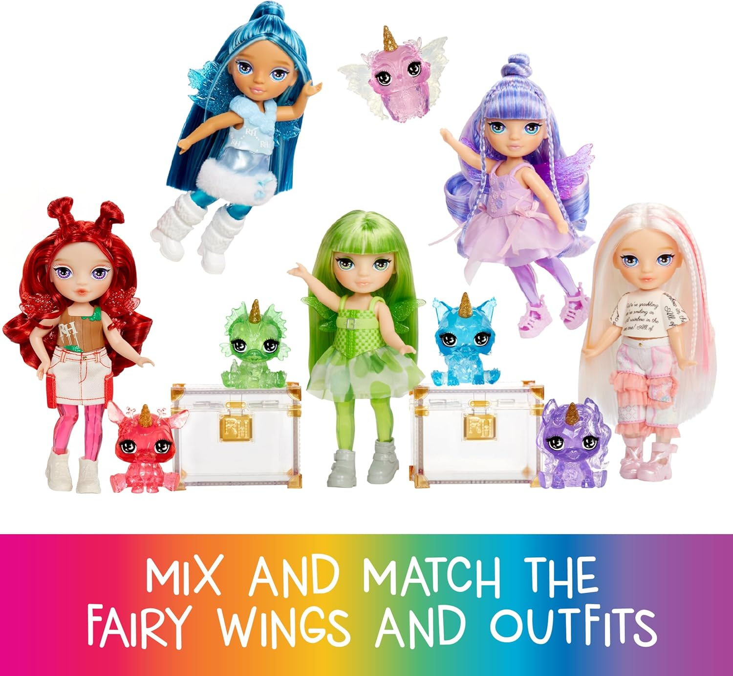 Rainbow High Littles Rainbow Fantasy Fairies + Pet &ndash; Amethyst, Purple 5.5" Posable Small Doll & Fantasy Pegasus Unicorn Pet with Interchangeable Fairy Wings, Kids Gift 4+ image number 2