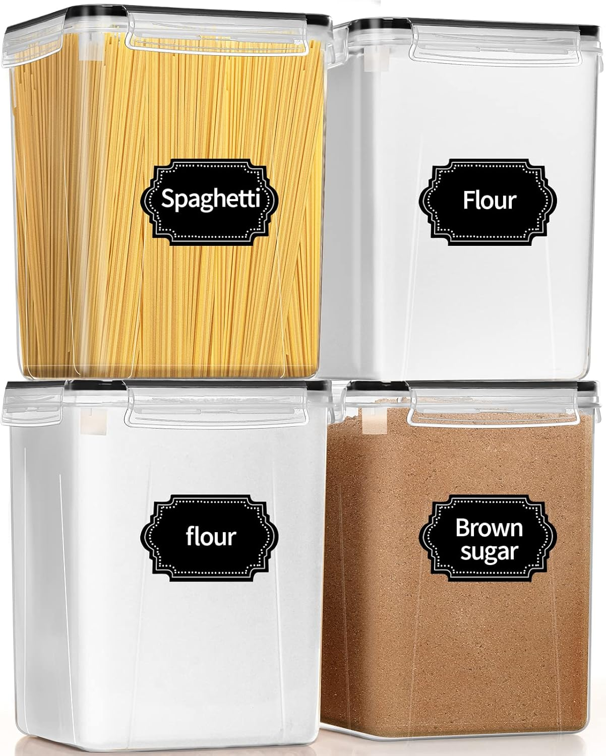 PRAKI Large Airtight Food Storage Containers 5.2L / 195Oz, BPA Free, 4Pcs Pantry Kitchen Organizers and Storage for Flour, Sugar, Baking Supplies, Plastic Flour Container with 20 Labels & Maker image number 6