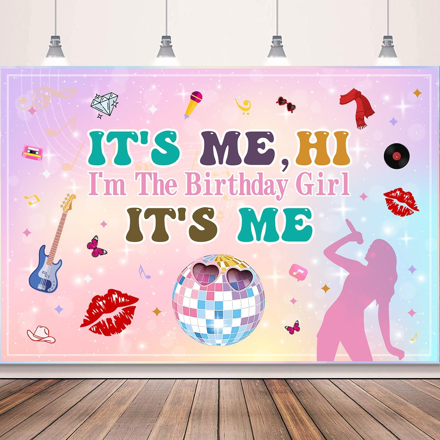 Singer Backdrop Banner Birthday Party Decorations It Is Me Hi I'M the Birthday Girl Banner Popular Singer Themed Party Backdrop for Photography 5X3Ft Music Style Birthday Party Wall Background image number 1