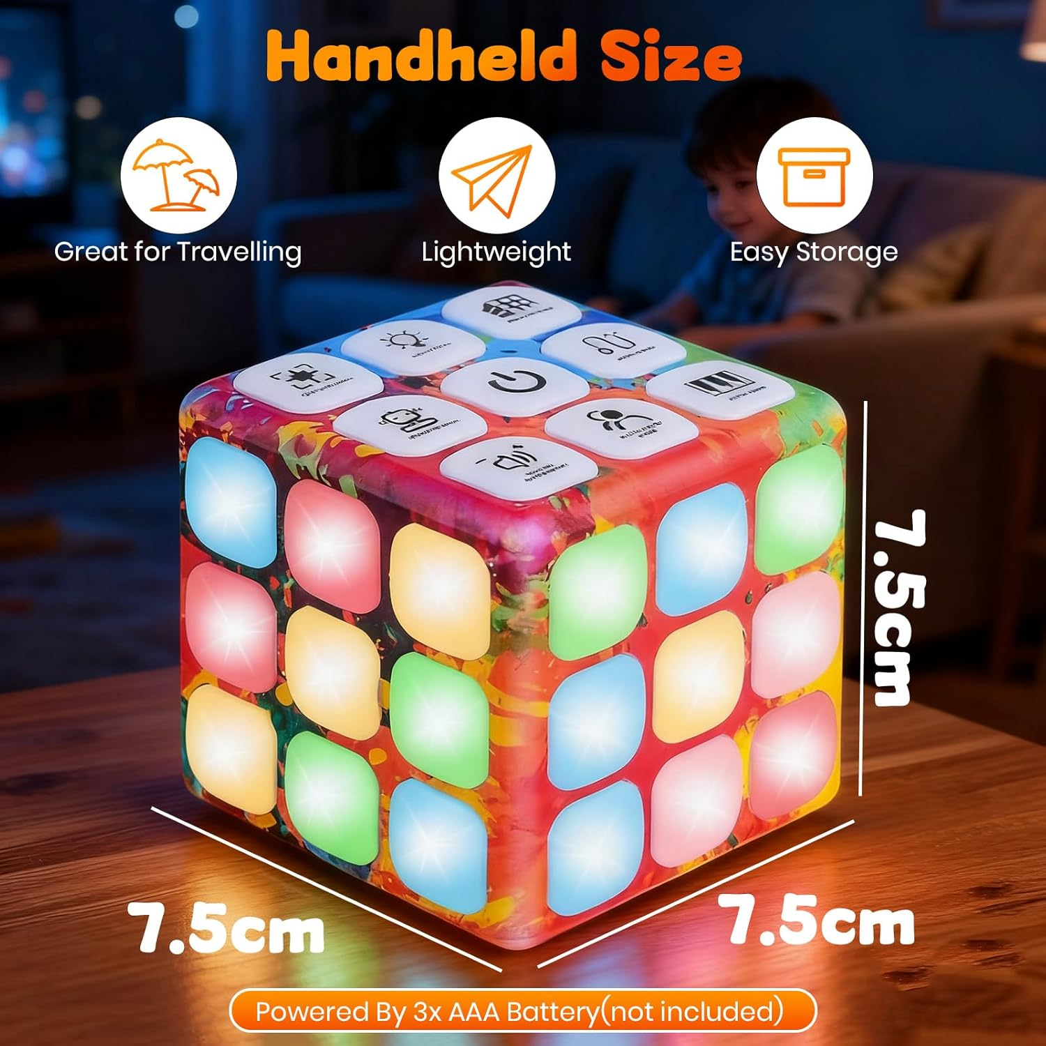 Poat Handheld Game Cube for Kids, 7-In-1 Electronic Memory & Brain Games Toy with Speed, Logic, and Music Challenges, Portable Travel Learning Toy for Ages 6-12+ image number 6