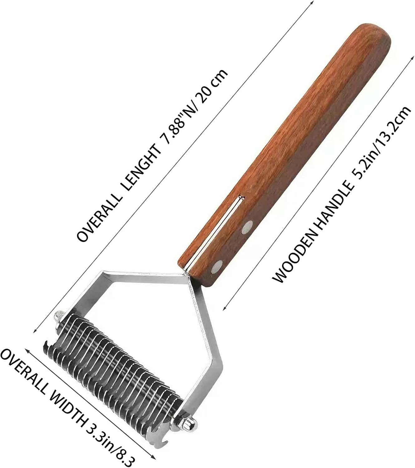 Double Sided Dog Deshedding Brush Extra Large Dematting Tool Undercoat Rake Stainless Steel Teeth, Wood Handle for Long Haired Dogs Cats German Shepherds Huskies Gentle on Skin image number 6
