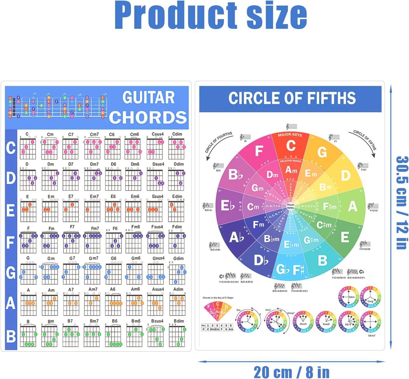 Guitar Chord Poster, 8 X 11 Inch Laminated Guitar Chord Chart Poster Circle of Fifths Chart Large Print Guitar Chord Chart for Beginners Music Theory Guitar Learning image number 3