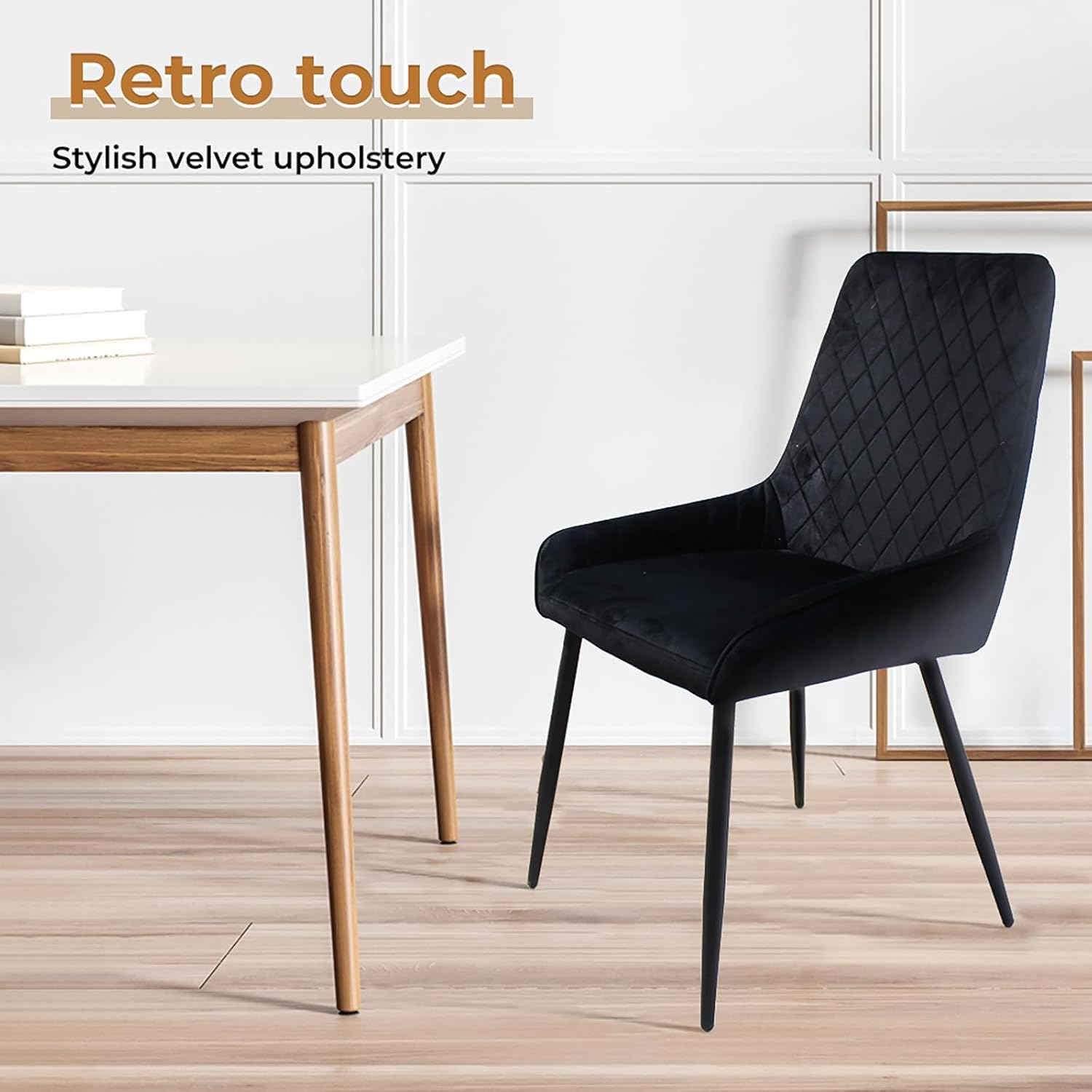 LEVEDE 4X Dining Chairs, Black Velvet, Contemporary Style, Dining Chair, Kitchen, Living Room, Cafe, Meeting Room, Load up to 150Kg image number 1