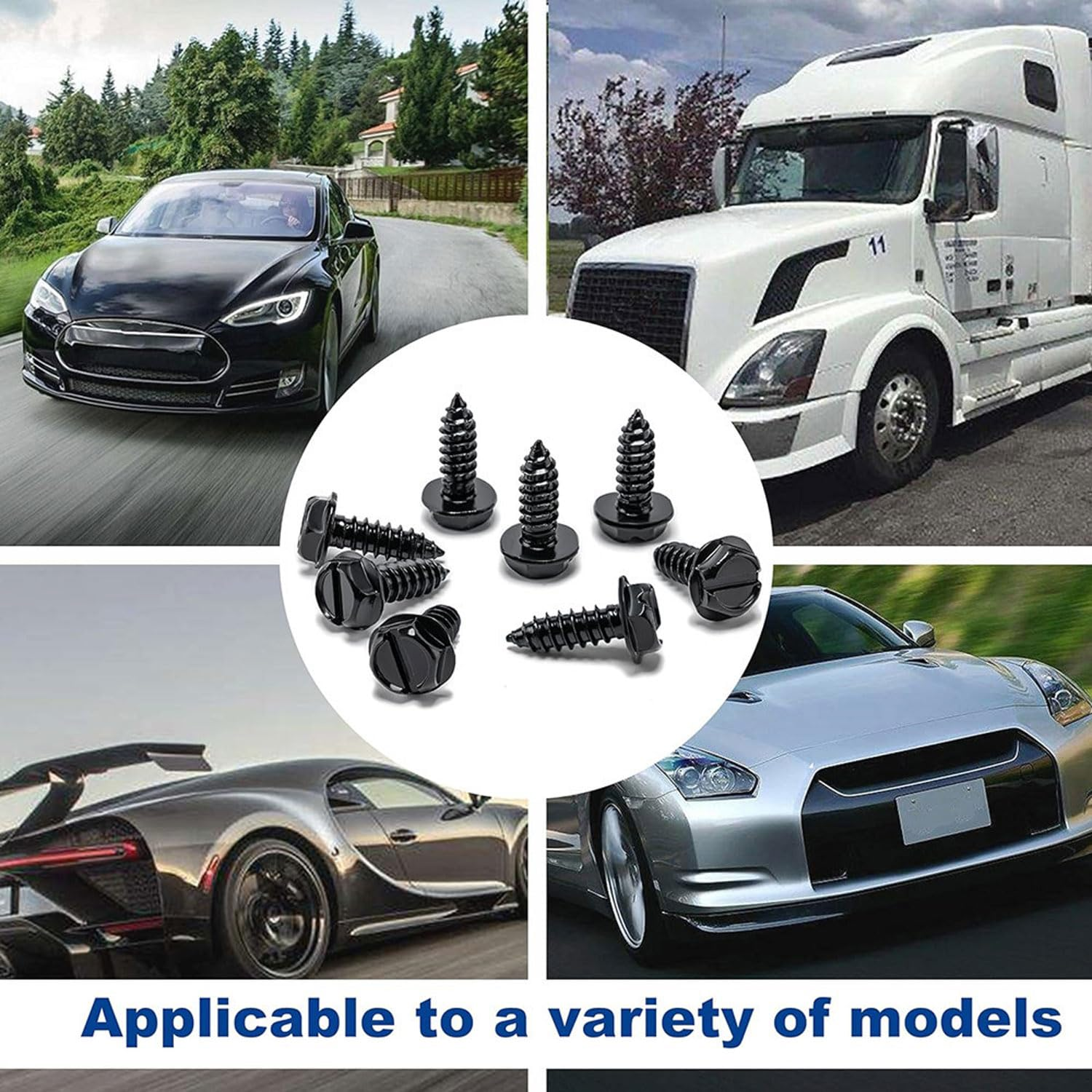 License Plate Screws with Rustproof Finish,License Plate Bolts for Domestic Vehicles - Stainless Steel Screws for License Plates +Screw Retainers(Black) image number 1