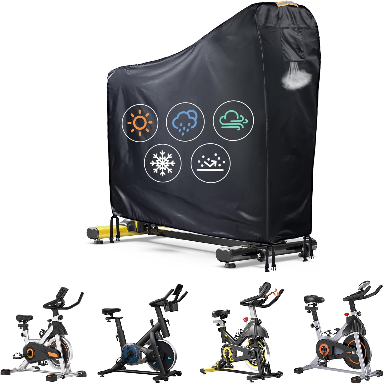 Exercise Bike Cover, Waterproof, 420D Oxford Spinning Bike, Indoor Dustproof Protective Cover, Uv-Resistant, Universal Exercise Bike Protective Cover with Waterproof Strips and Ventilation Opening image number 2