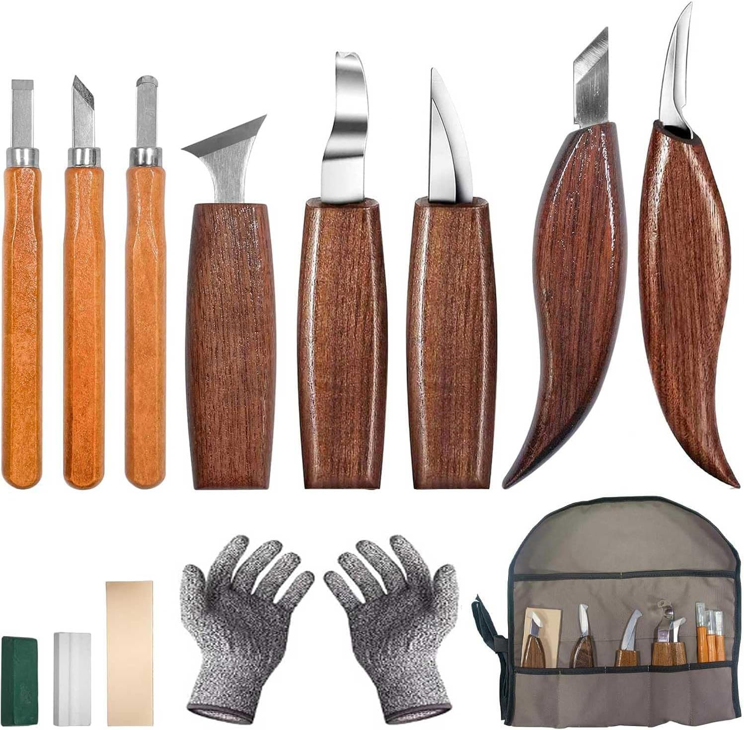 13 Pcs Wood Carving Kit, Wood Carving Tool Set Contains Wood Carving Tools Including Walnut Wood Carving Knife, Cut Resistant Gloves, Whittling Kit for Beginners image number 2