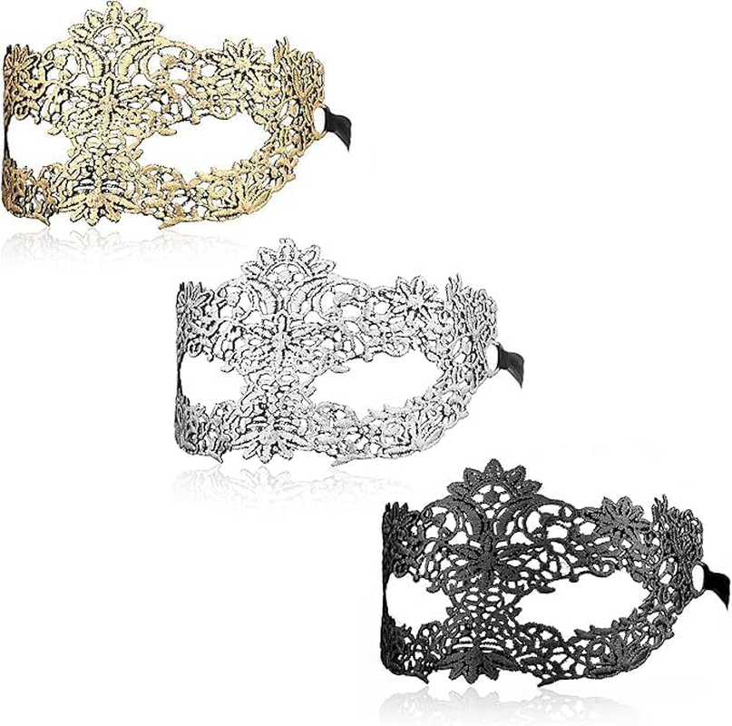 3 Pcs Adult Masquerade Mask Mysterious Fun Lace Masks for Couples Women Man Lace Headpiece Disguise for Costumes image number 3