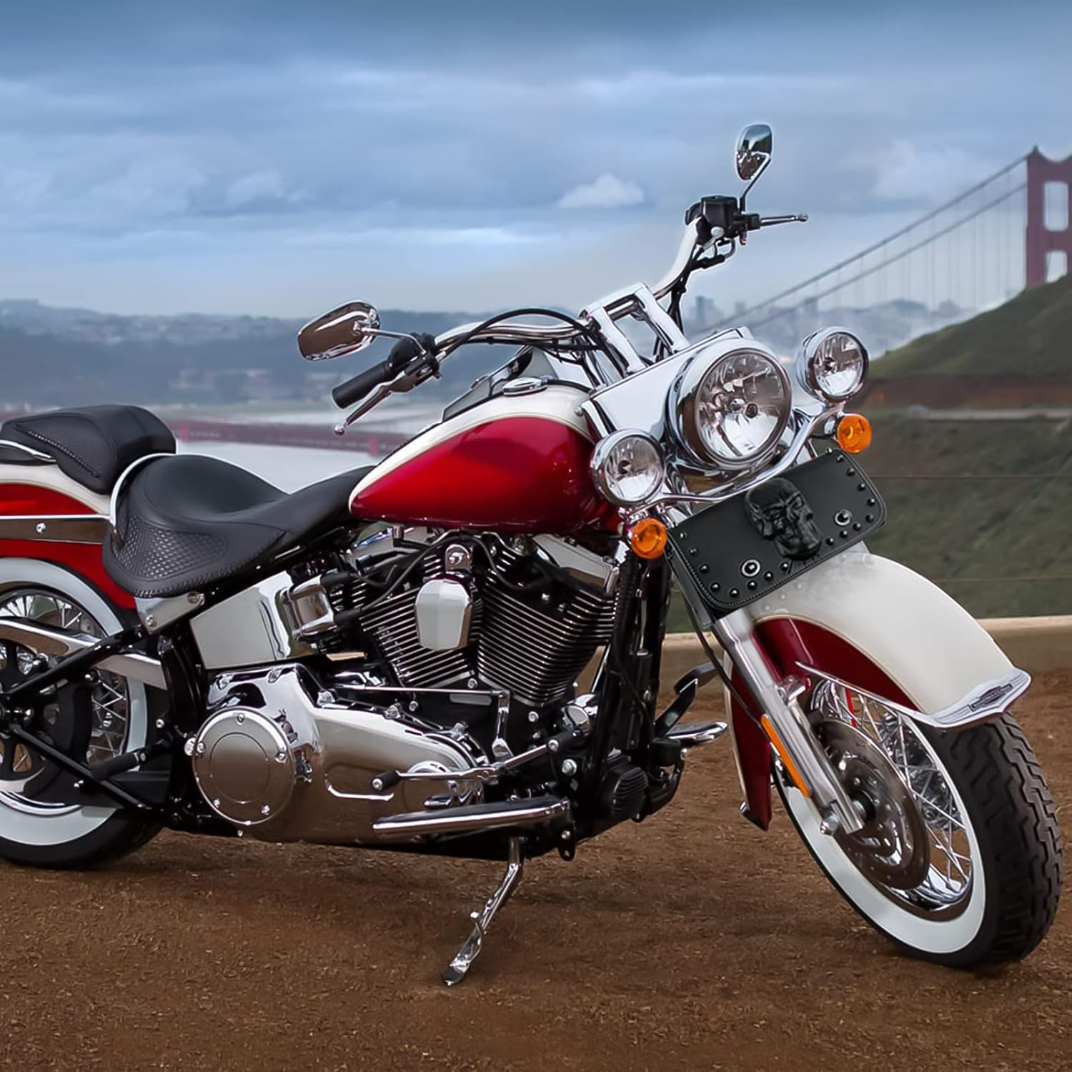 Universal Motorcycle 3D Skull Tool Saddlebags Front Fork Handlebar Bag PU Leather Sissybar Storage Pouch Compatible with Harley Dyna Scooter Softail Sportster Road King Kawasaki Suzuki image number 1