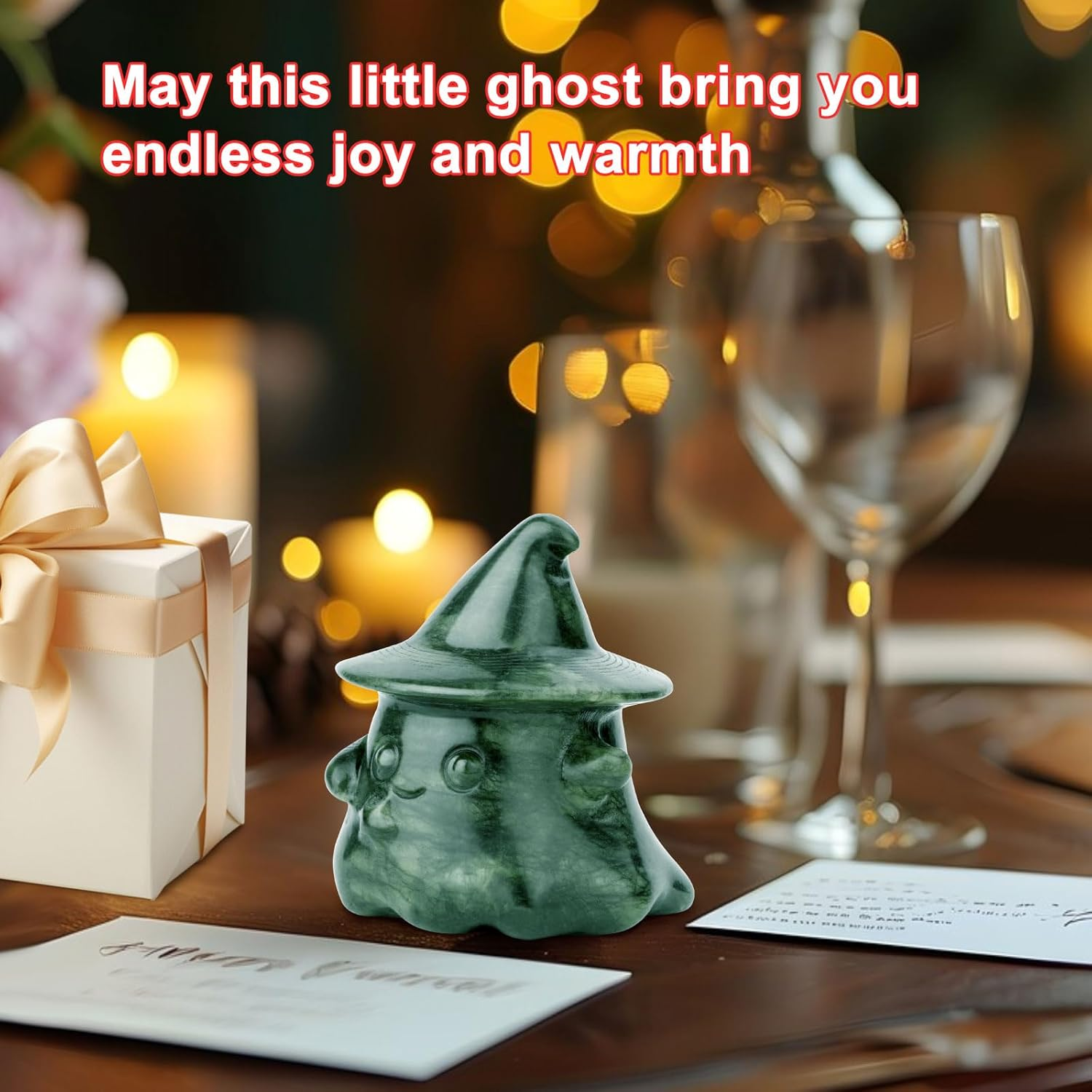 Gemshan Ghost Statue Decorations Indoor, Cut Ghost Statue with Wizard Hatsculpture Spooky Halloween Decor for Home Table Tray Shelf image number 5