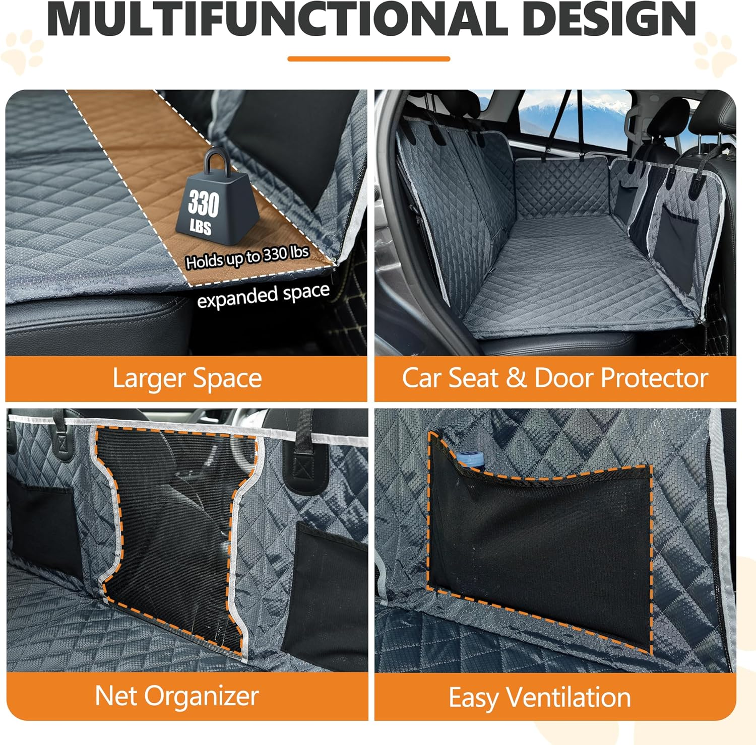 Back Seat Extender,Dog Car Seat Cover,Waterproof Pet Hammock Travel Bed,Durable Camping Air Mattress,Non Inflatable Car Bed Mattress Easy Clean for Car SUV Truck (Grey) - Black image number 5