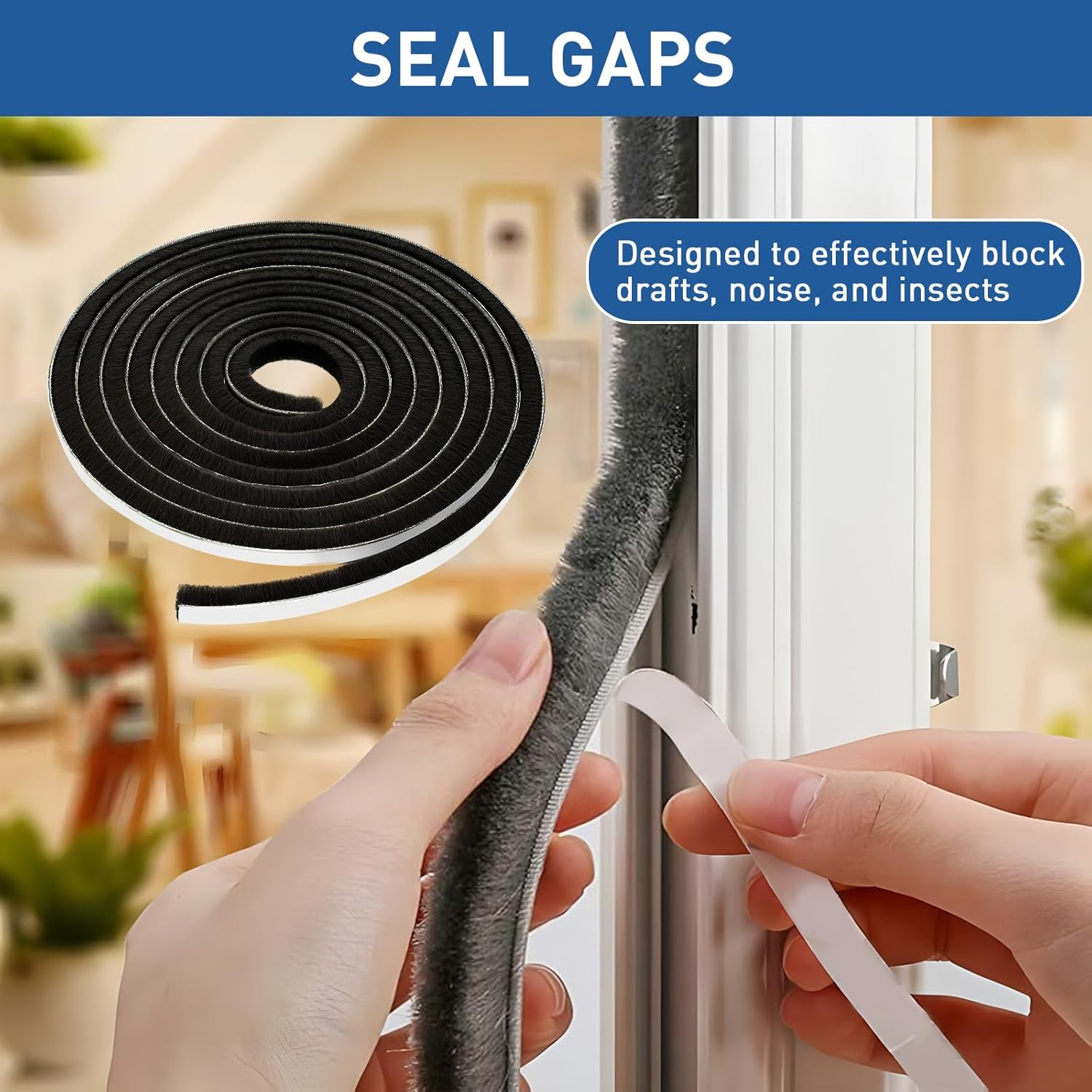 Tambee Self-Adhesive Pile Weatherstrip Brush Weather Stripping Sliding Door Insulation Door Weather Strip Window Sealer for Winter 3/8 Inch X 3/8 Inch X 16.5 Ft Black (16.5 Ft) image number 3