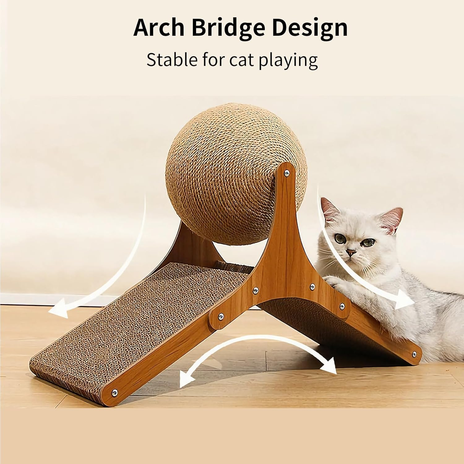 Cat Scratcher Ball, Natural Sisal Cat Scratching Toy with Ball for Cats & Kittens & Dogs & Puppy, Interactive Solid Wood Scratcher Pet Toy image number 4