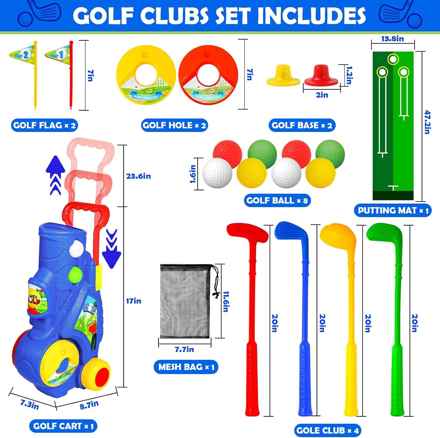 GMAOPHY Toddler Golf Set - Kids Golf Clubs with 6 Balls, 4 Golf Sticks, 2 Practice Holes and a Putting Mat - Promotes Physical & Mental Development - Toys for 2 3 4 5 Year Old Boys image number 4