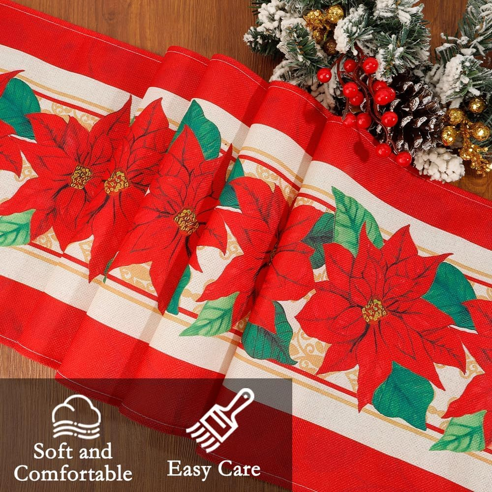 Christmas Table Runner Winter Christmas Table Runners Christmas Decorations Red Floral Table Runner Kitchen Dining Christmas Table Decoration for Christmas Xmas Holiday Home Party Decor 13X72 Inch image number 5