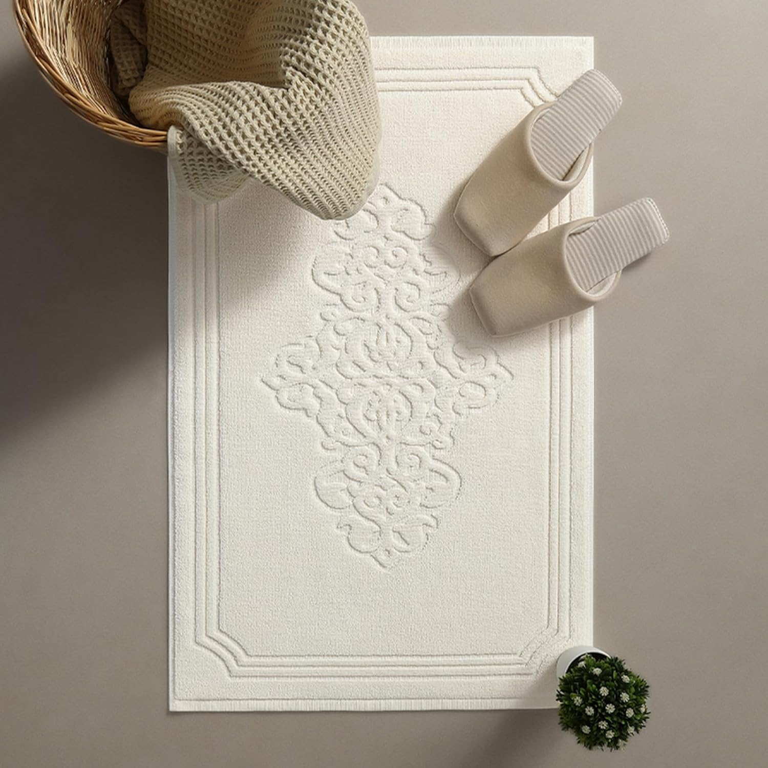 Luxury Bath Mats Set of 2 50 X 80Cm Extra Large Premium Combed Cotton Super Soft & Absorbent Bathroom Floor Towels Hotel Quality Machine Washable (Not Bath Rug) (Gray)