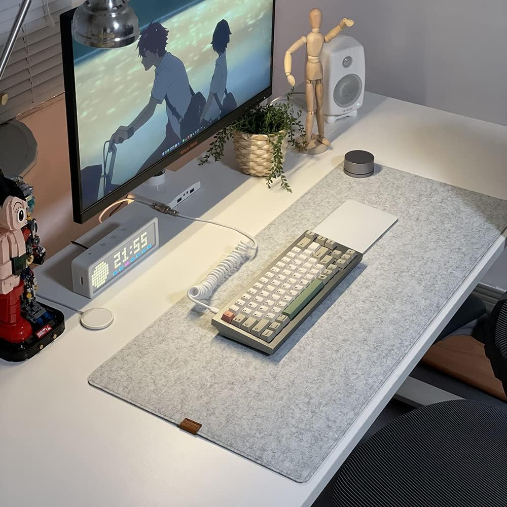 Felt Desk Mat,Non-Slip Mouse Pad, 31.5"X15.7" Office Supplies Desk Protector, Home Mouse Pad and Office Accessories (Light Gray) image number 2