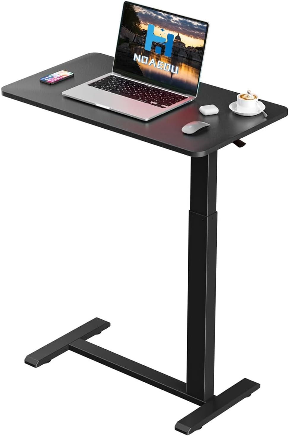 NOAEOU Adjustable Height Side Tables, Hospital Table over Bed for Home Use Swivel, Overbed Bedside Table with Wheels, Pneumatic Moveable Bed Desk, Moveable Rolling Computer Table (White)