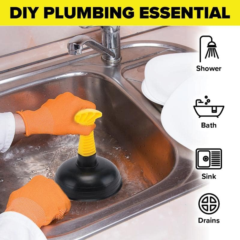 Sink Plunger Control Grip Plumbing Blockage Waste Drain Kitchen Unblock Plunger