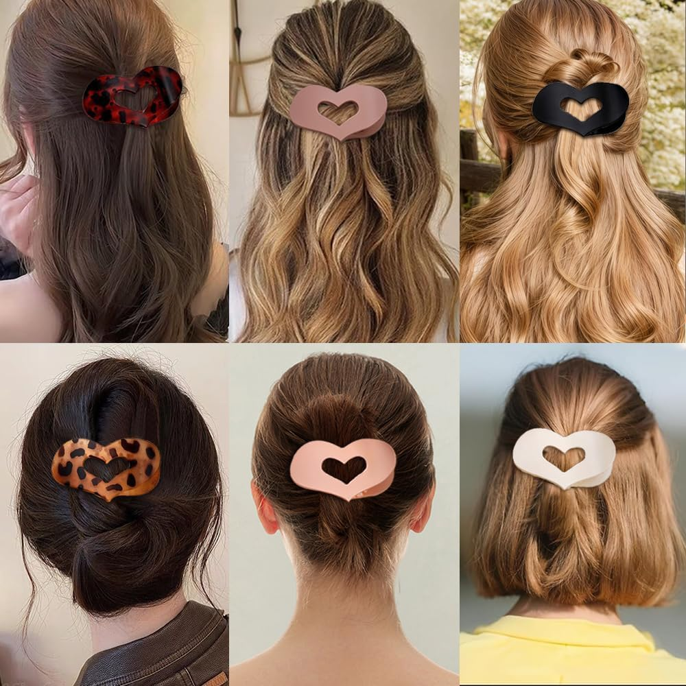 XFSRG Set of 6 Cute Hair Clips Women'S Heart Design Hair Clips Flat Curved Side Clips Elegant Hair Clips for Everyday Party Holiday (Multi-Colour) image number 5