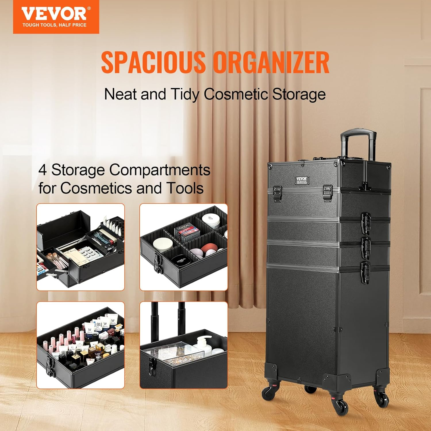 VEVOR Makeup Train Case Professional Makeup Storage Organizer Box Make up Carrier for Women and Girls image number 2