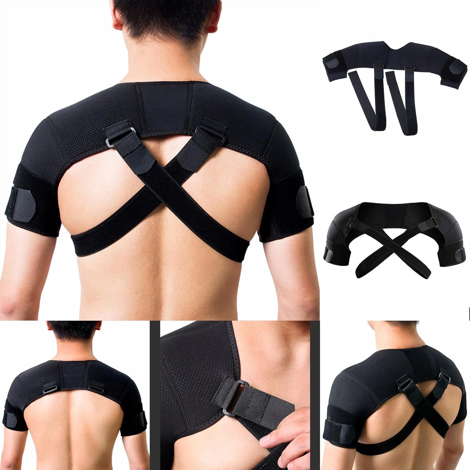 Shoulder Brace Adjustable Men Women,Shoulder Support Brace，Shoulder Support Brace for Both Shoulders, Shoulder Support Double Bandage Crossover Straps for Pain Relief & Injury Preventio image number 6