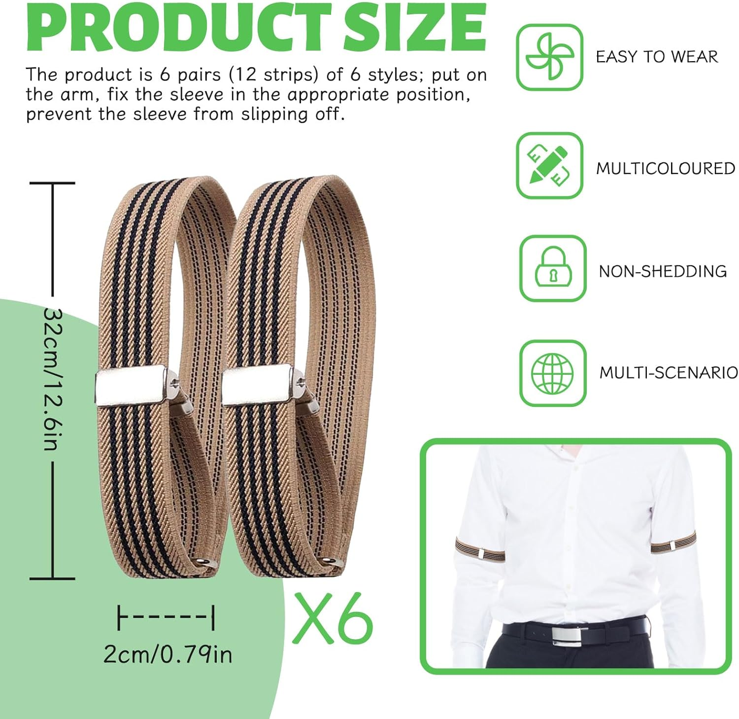 Elastic Adjustable Shirt Sleeve Holders, Arm Garters for Men, Sport Armband Strap for Women and Men image number 3