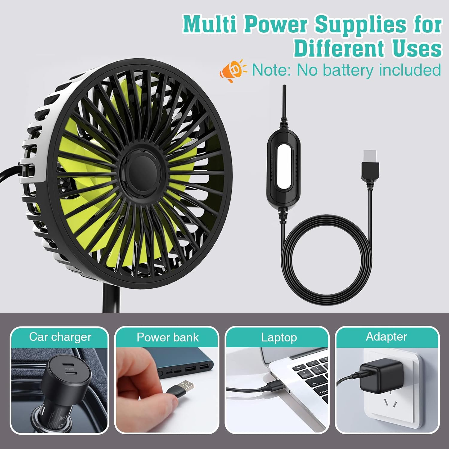 Trustnice USB Car Fan for Backseat Car Cooling Fan, 3 Speeds Strong Wind 5V Powerful Quiet Ventilation Fan with Adjustable Clip Electric Car Seat Fan for Vehicles RV SUV Truck image number 3